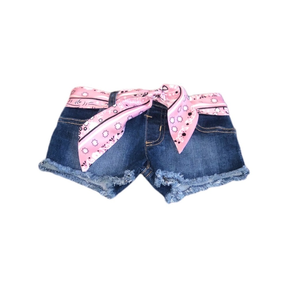 Toddler Denim Shorts W/ Bandana Print Scarf Belt - Picture 3 of 5